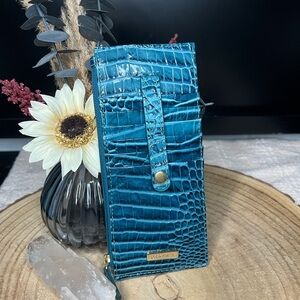 Brahmin Teal Ombré Leather Melbourne Crocodile Embossed Card Holder Wallet